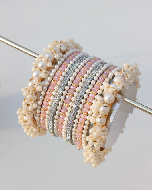 Gilded Gleam Bangle Set-Multi Pink & Silver