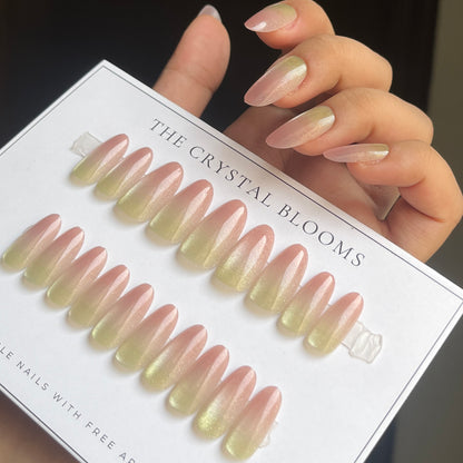 [PREMIUM] Handmade Cat-eye Reflective Nails-409- (Long Round shape- 30 nails) Free 24 pc Sticker Sheet  included