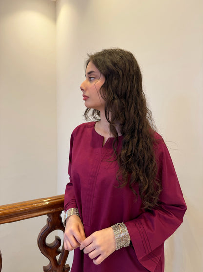 Plum Classic Farshi Set - 2 pc Stitched