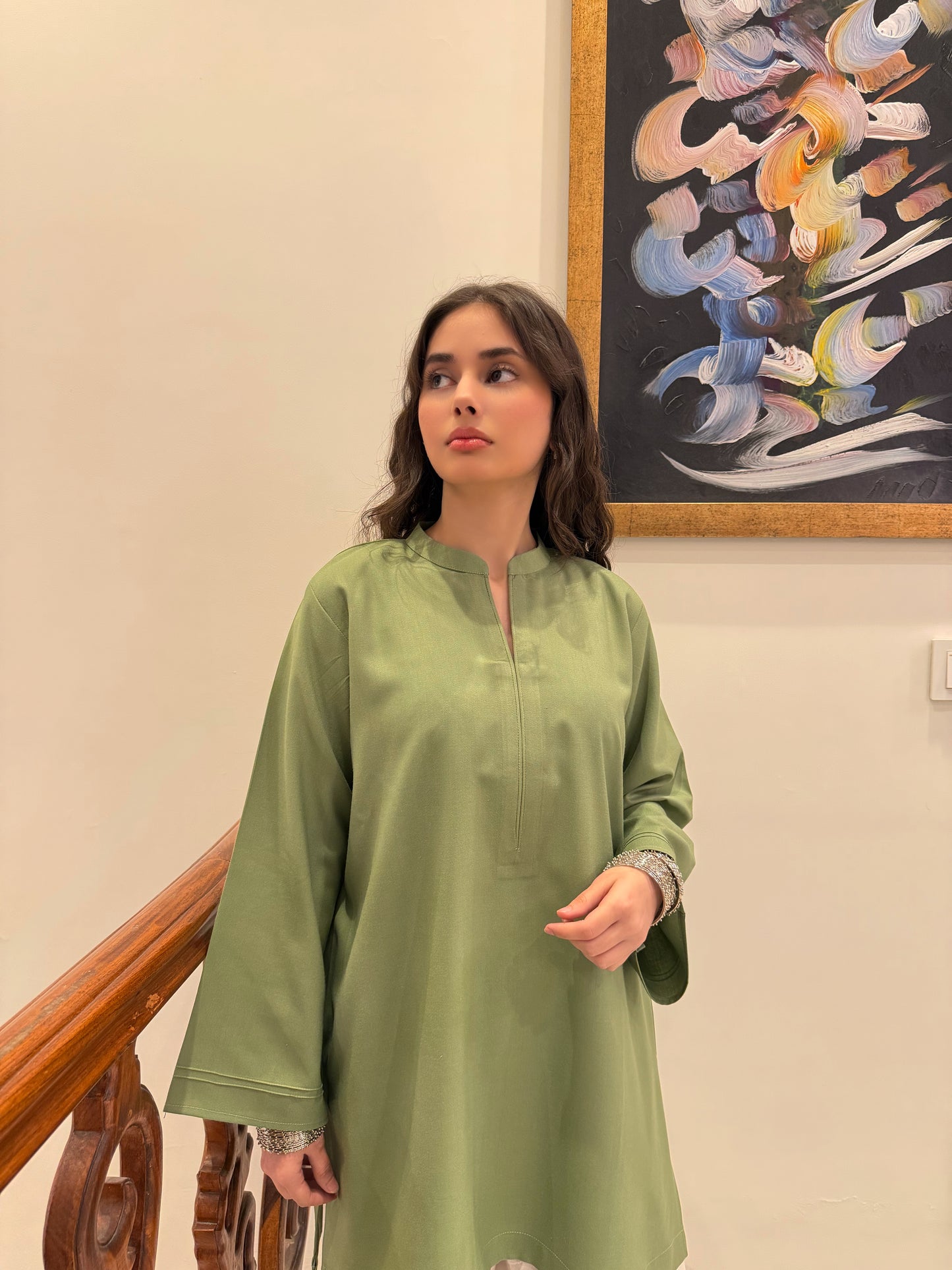 Sage Green Classic Farshi Set - 2 pc Stitched