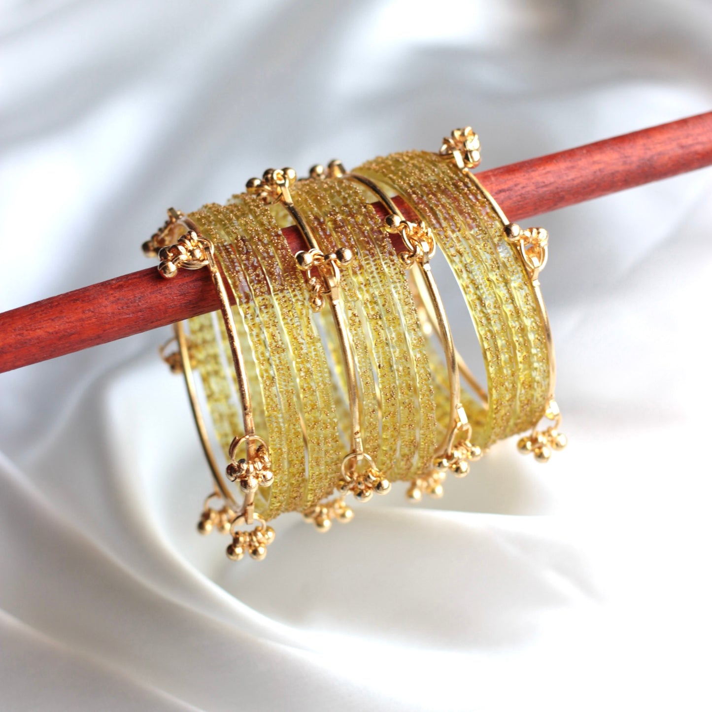 Majesty Raindrop Kashmiri Bangle Set-4 Golden Bangles with Glass Churiyaan