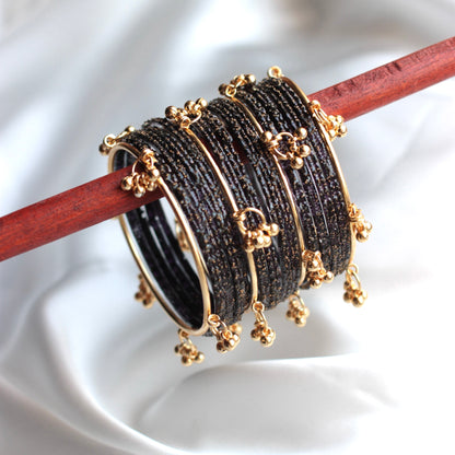 Majesty Raindrop Kashmiri Bangle Set-4 Golden Bangles with Glass Churiyaan