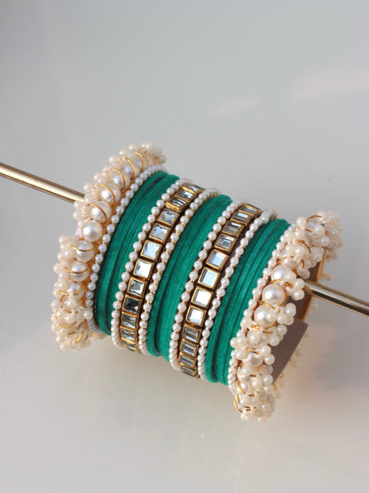 Kundan Majesty Bangle Set-1-Dark Cyan