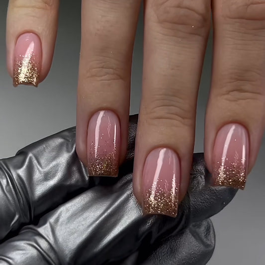 Relective 3D glitter Handmade Nails-Mid length Square nails- Free 4-pc Nail-kit included