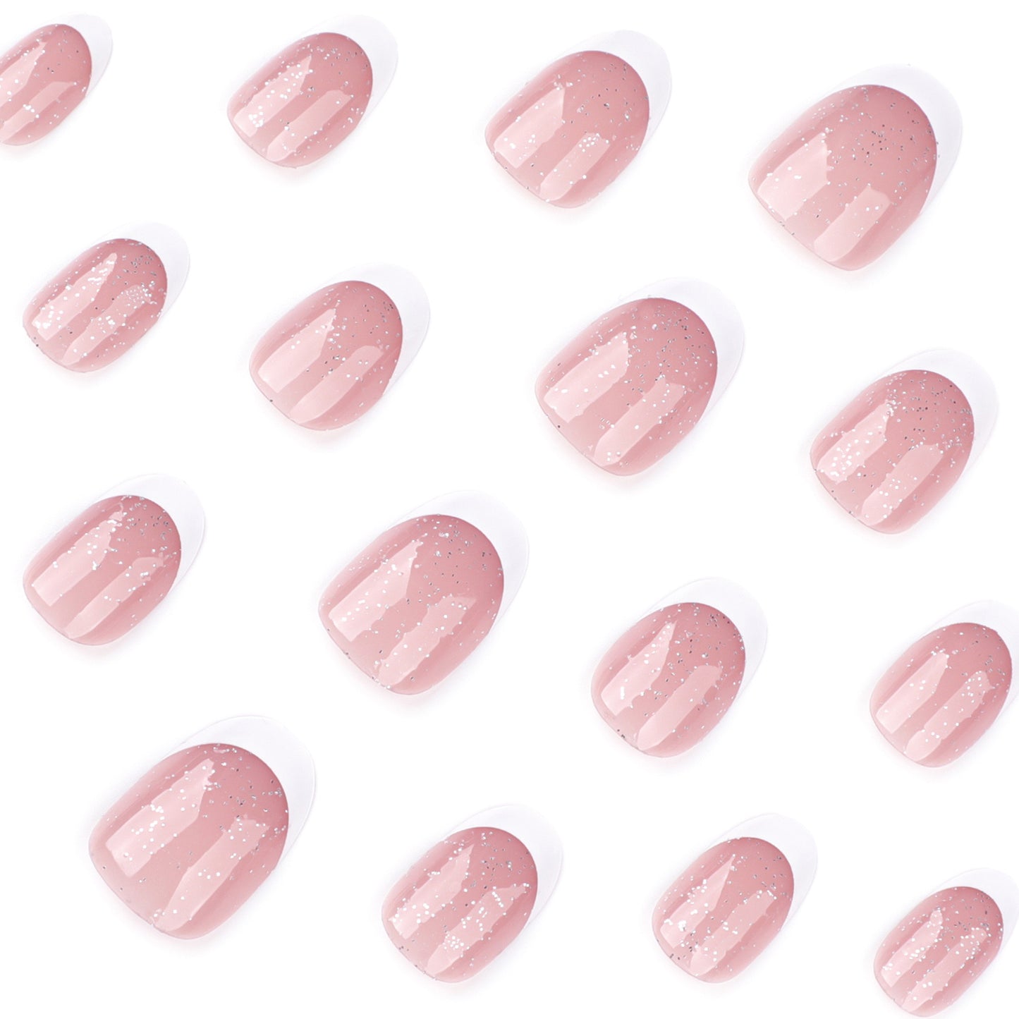 Glitter french Nails-Mid length Almond nails- 3827-Free 4-pc Nail-kit included