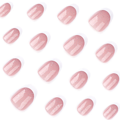 Glitter french Nails-Mid length Almond nails- 3827-Free 4-pc Nail-kit included