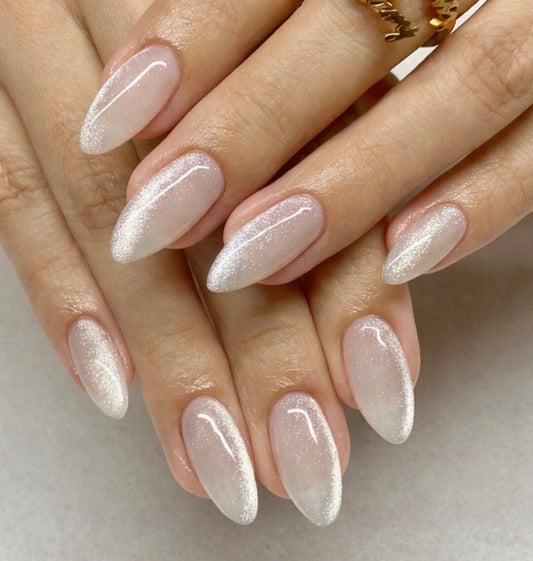 Nails-06-Premium white- pearl glitter glazed nails