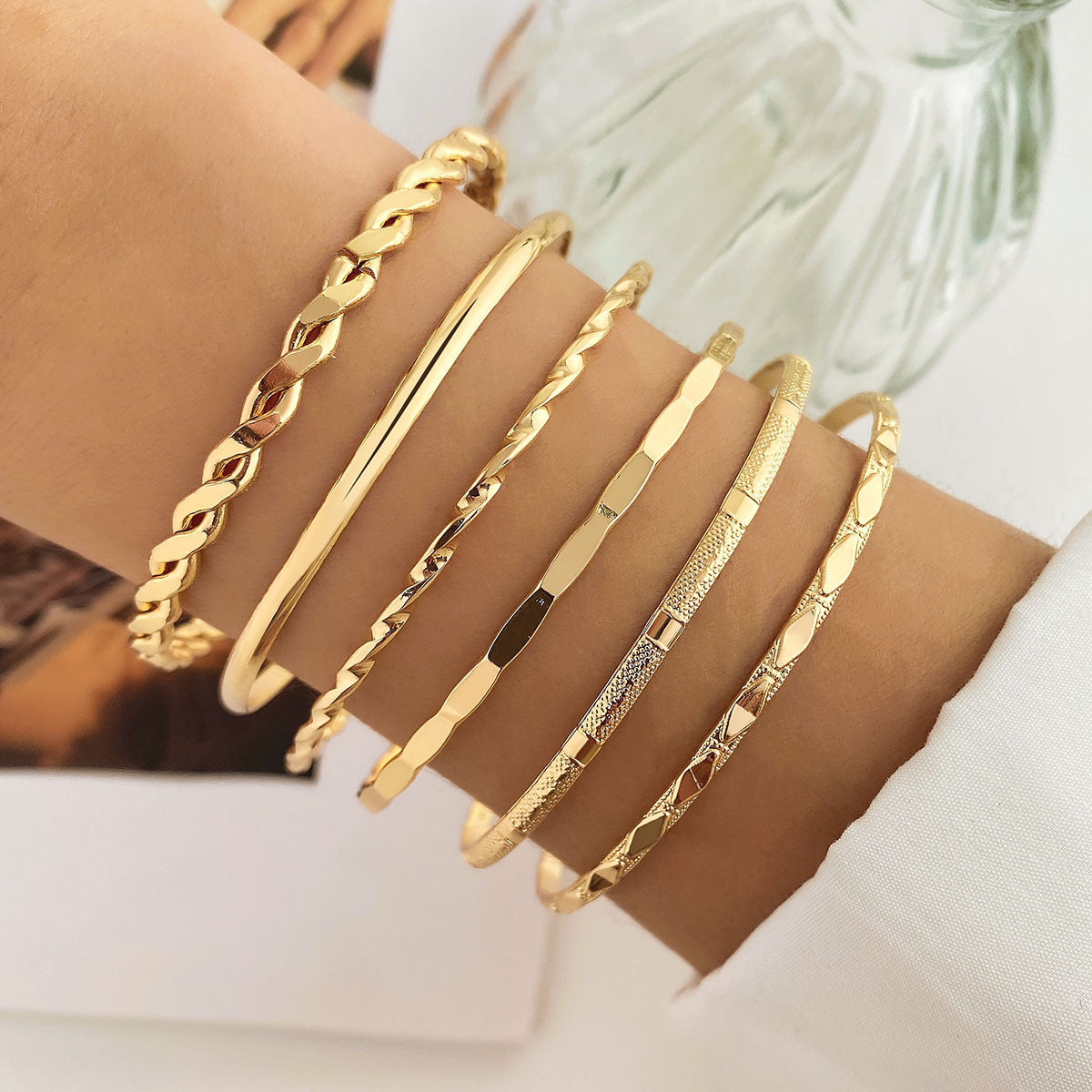 JBraceletSet - Trending Bracelet/Bangle set of 6 pcs- gold statement bracelets-398-OM