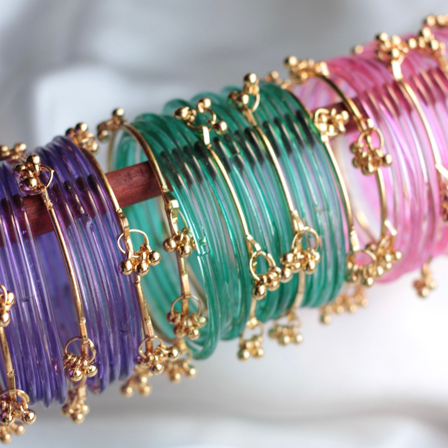 Nova Jellyluxe Glass Kashmiri Bangle Set-4 Golden Bangles with Glass Churiyaan