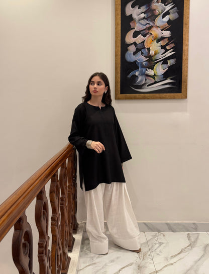 Black Classic Farshi Set - 2 pc Stitched