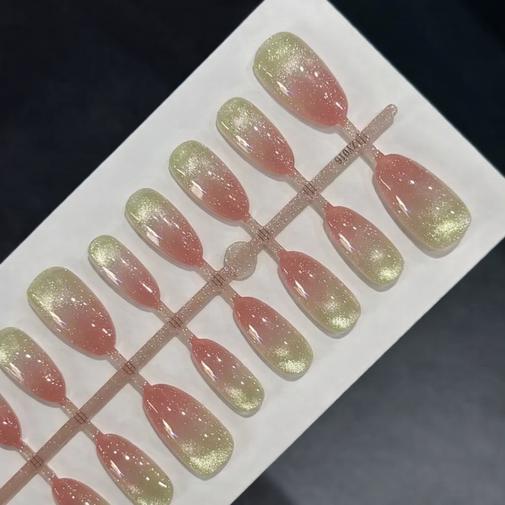 [PREMIUM] Handmade Cat-eye Reflective Nails-409- (Long Round shape- 30 nails) Free 24 pc Sticker Sheet  included