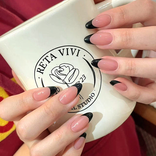 Black french Nails-1902 - Free 4 pc nail kit included