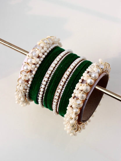 Noor-e-Moti Bangle Set-7- Dark Green