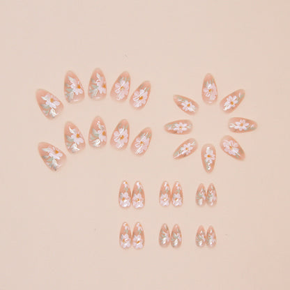 Floral Peach Nails-1593- Free 4 pc nail kit included
