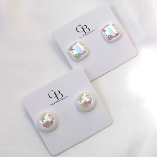 JEarrings trending big sized holographic pearl studs