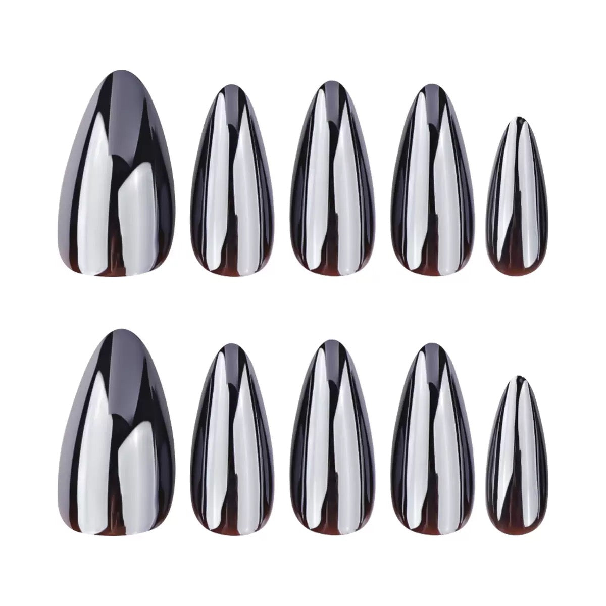 [Premium] Mirror Glazed Nails-3572-Almond nails- Free 24 -pc Sticker Sheet  included