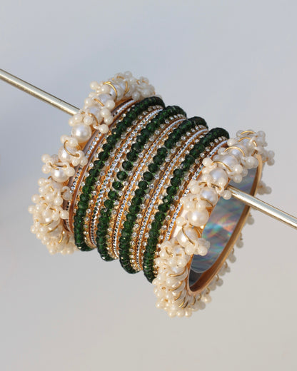 Naqsh-e-Sitara Bangle Set-Dark Green
