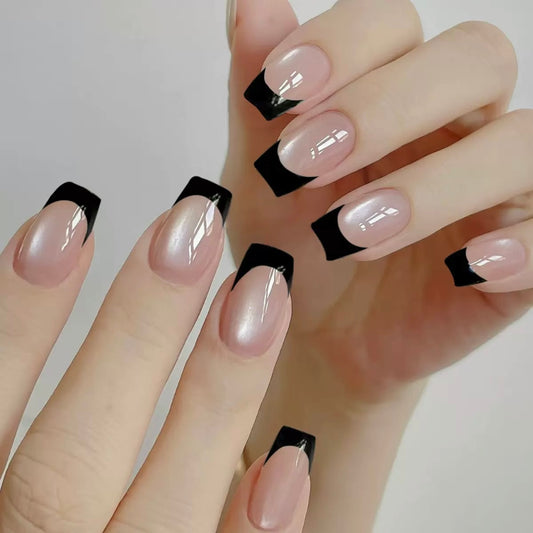 Nails-087-Cateye French Nails- Free 24 -pc Sticker Sheet  included