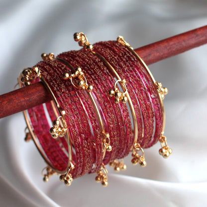 Majesty Raindrop Kashmiri Bangle Set-4 Golden Bangles with Glass Churiyaan