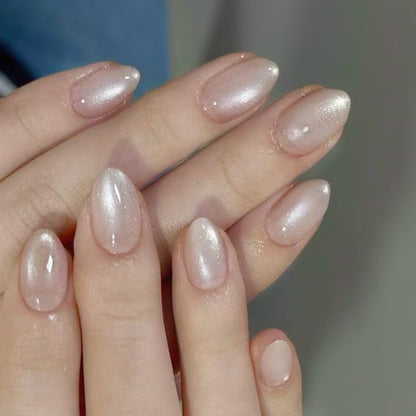 3D Handmade Cat-eye Pink + Shimmer Nails - 1886-Free 4 pc nail kit included
