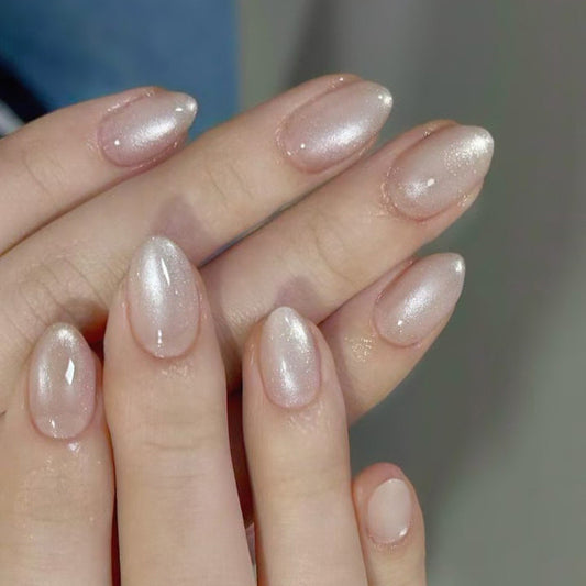 3D Handmade Cat-eye Pink + Shimmer Nails - 1886-Free 4 pc nail kit included