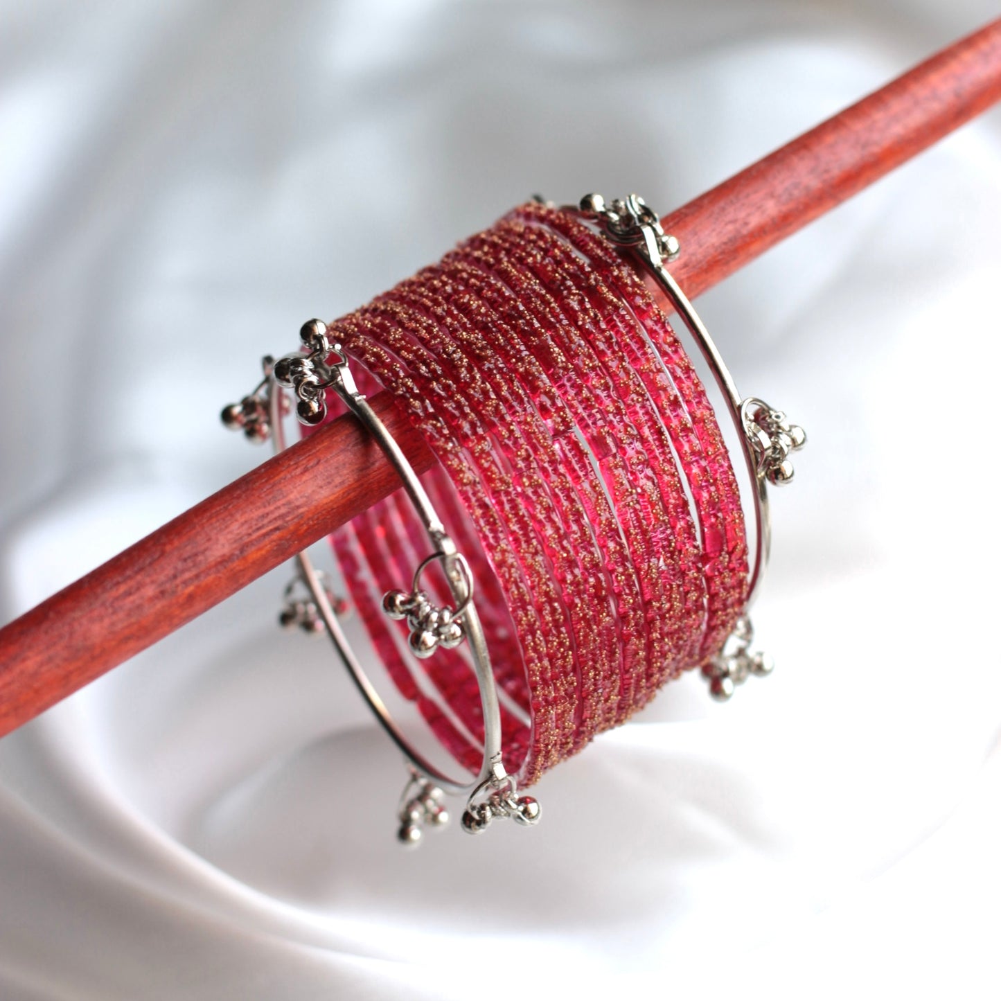 Mehfil Raindrop Kashmiri Bangle Set-2 Silver Bangles with Glass Churiyaan