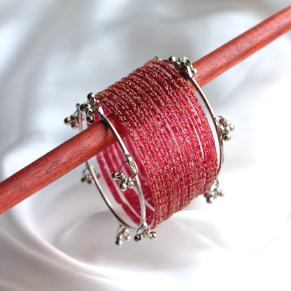 Mehfil Raindrop Kashmiri Bangle Set-2 Silver Bangles with Glass Churiyaan