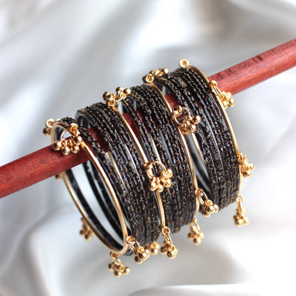 Majesty Raindrop Kashmiri Bangle Set-4 Golden Bangles with Glass Churiyaan