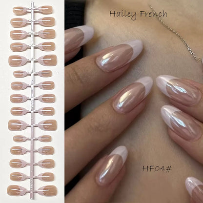 Nails-091-Hailey Chrome Pink Tips French Nails