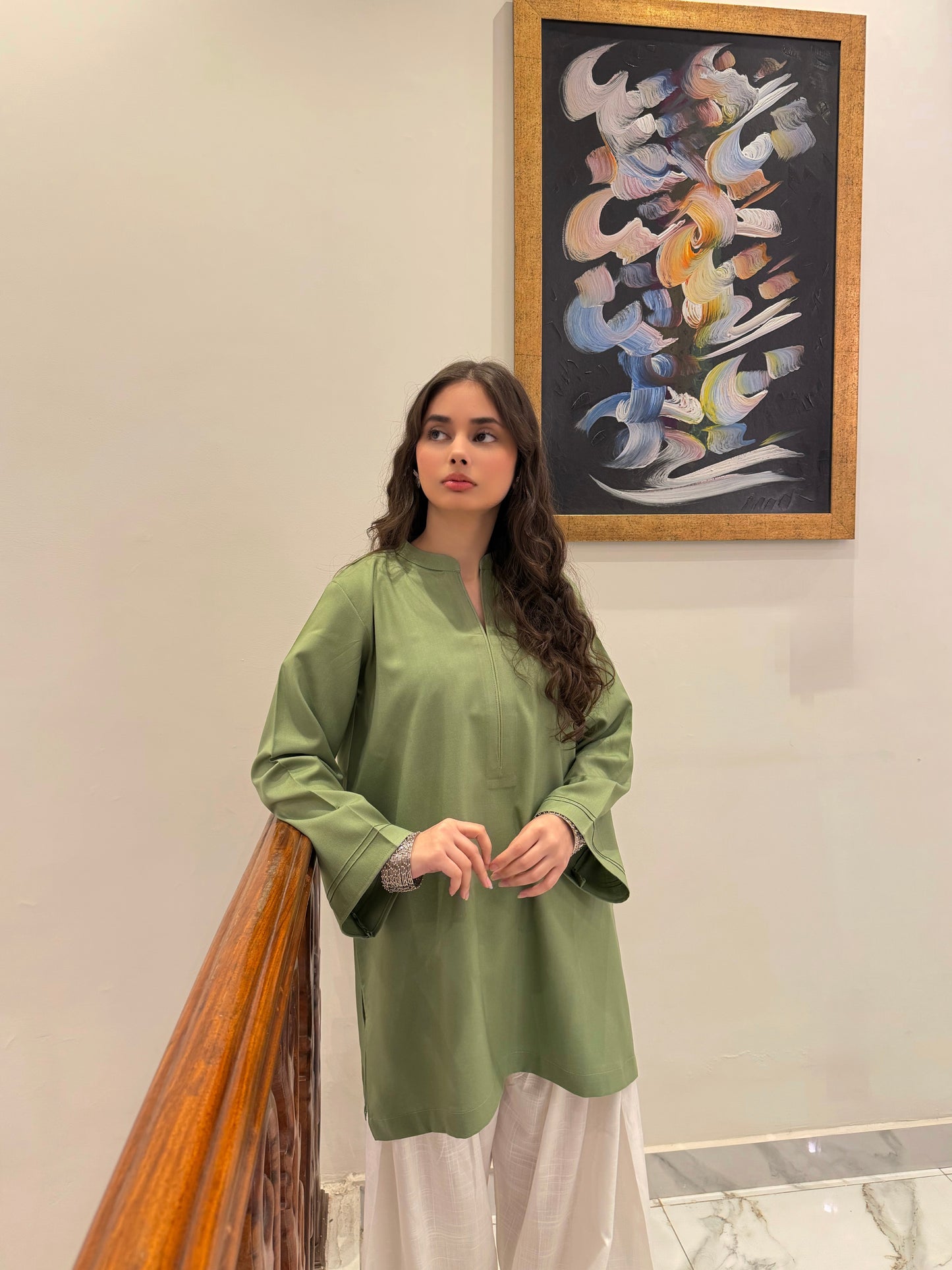 Sage Green Classic Farshi Set - 2 pc Stitched