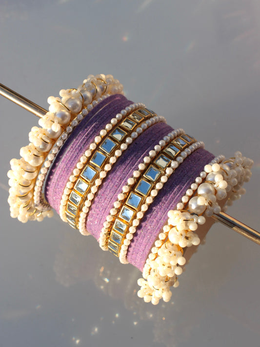 Kundan Majesty Bangle Set-1-Lilac Purple