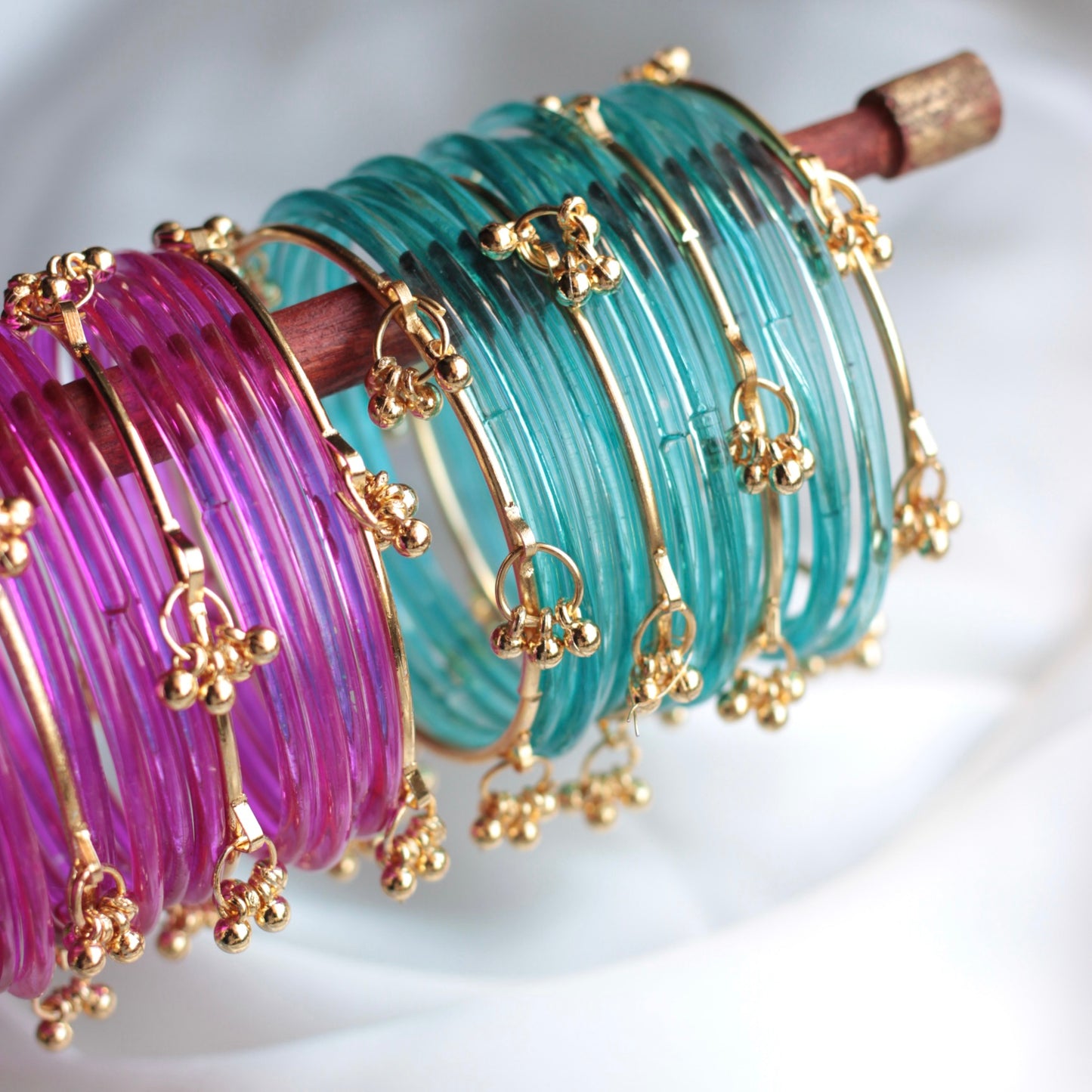 Nova Jellyluxe Glass Kashmiri Bangle Set-4 Golden Bangles with Glass Churiyaan