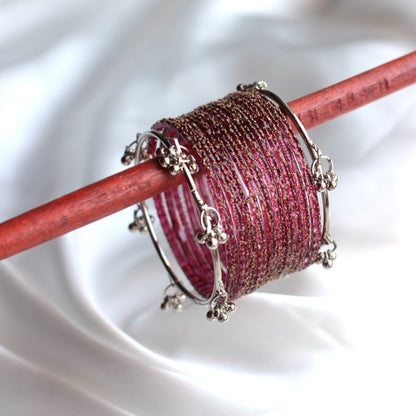 Mehfil Raindrop Kashmiri Bangle Set-2 Silver Bangles with Glass Churiyaan