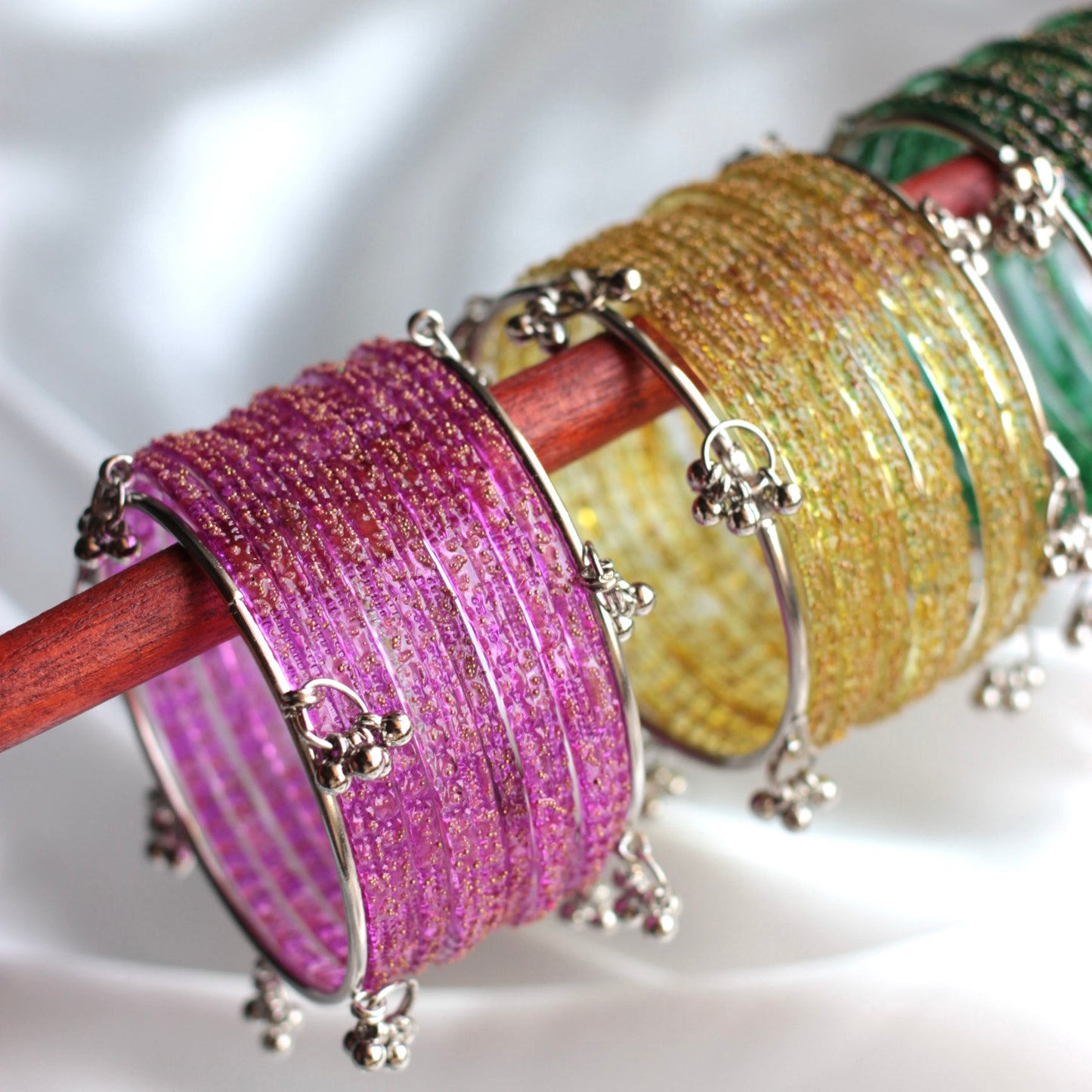 Mehfil Raindrop Kashmiri Bangle Set-2 Silver Bangles with Glass Churiyaan