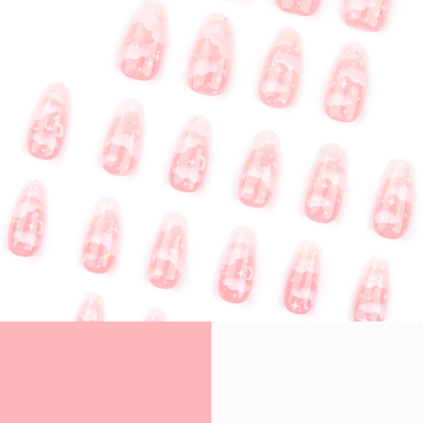 Nails-3125-Medium Length Almond nails with glitter - Free 4 pc nail kit included