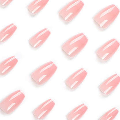 Pink Thin French Nails-Mid length Square nails- 2590-Free 4-pc Nail-kit included
