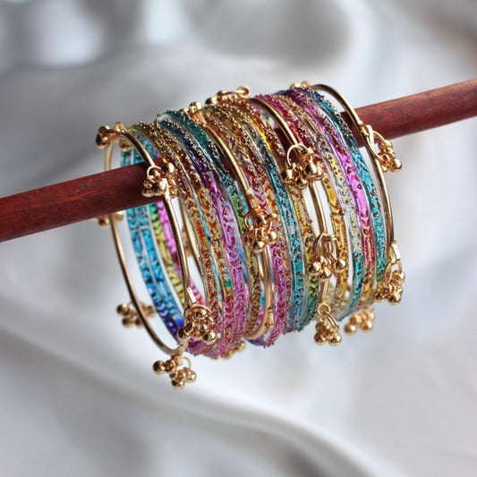 Majesty Raindrop Kashmiri Bangle Set-4 Golden Bangles with Glass Churiyaan