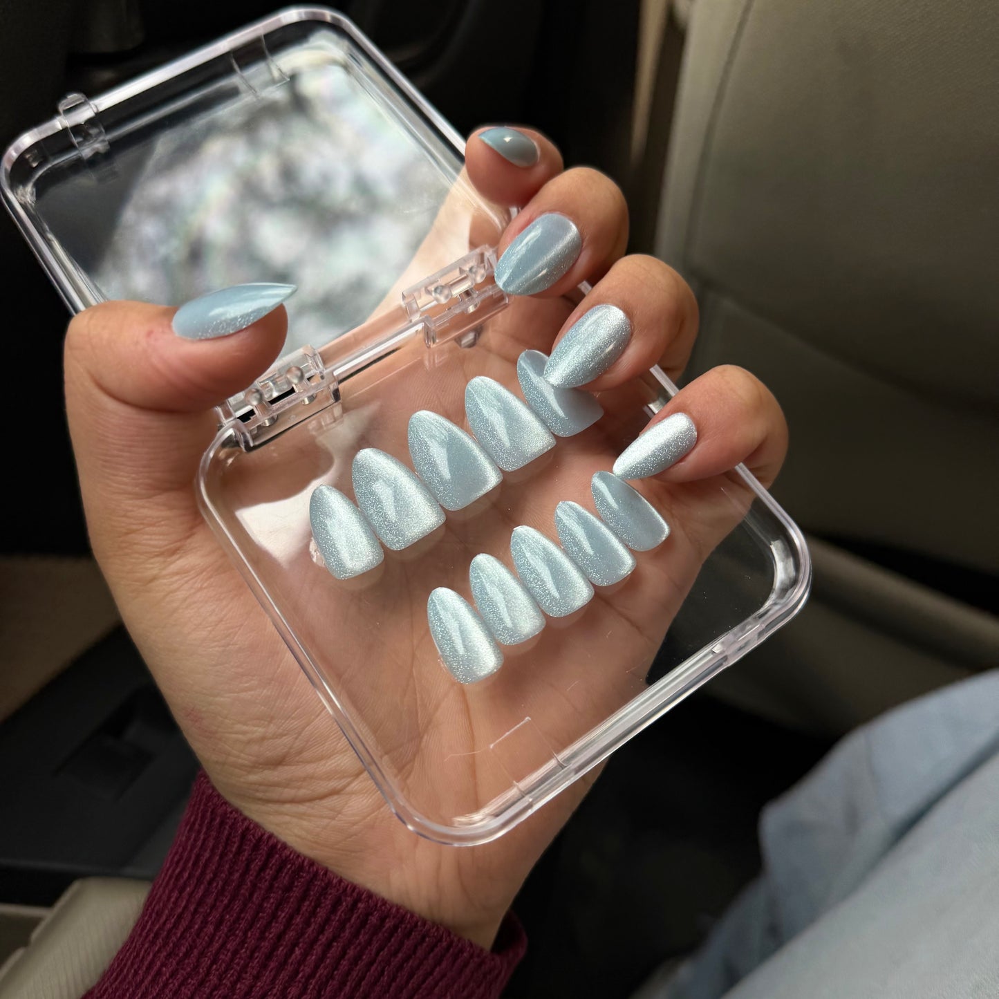 [PREMIUM] Handmade Blue Cat-eye Reflective Nails-857- Free 24 pc Sticker Sheet  included