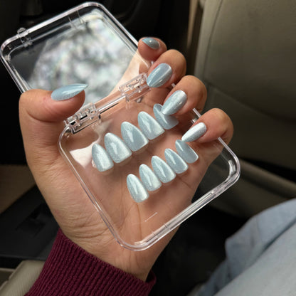 [PREMIUM] Handmade Blue Cat-eye Reflective Nails-857- Free 24 pc Sticker Sheet  included