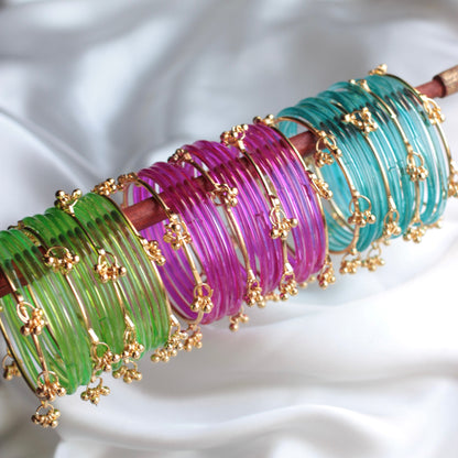 Nova Jellyluxe Glass Kashmiri Bangle Set-4 Golden Bangles with Glass Churiyaan