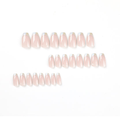 Glitter French Nails-Mid length Square nails- 2326-Free 4-pc Nail-kit included