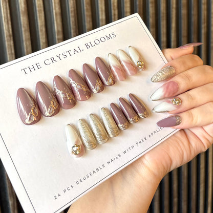 Nails-980M- Almond nails- Free 24pc Sticker Sheet included
