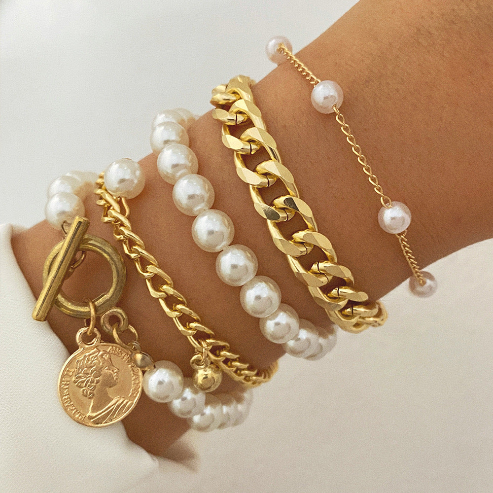 JBraceletSet - Trending Bracelet set of 5 pcs- gold statement bracelets-PC600