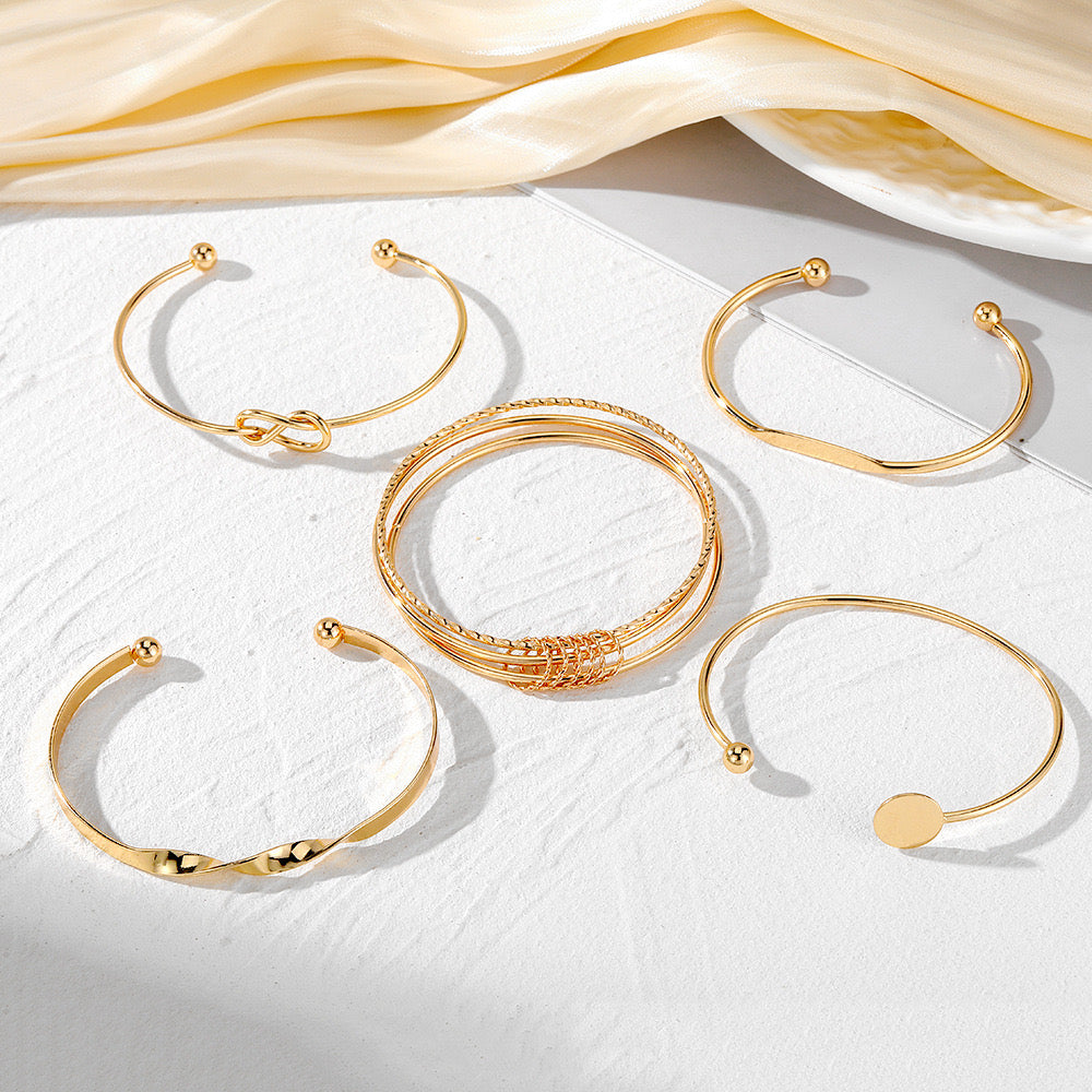 JBraceletSet - Trending Bracelet set of 5 pcs- gold statement bracelets-375-OM