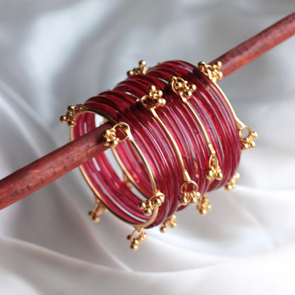 Nova Jellyluxe Glass Kashmiri Bangle Set-4 Golden Bangles with Glass Churiyaan