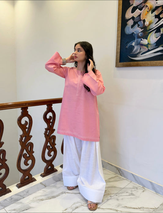 Pink Classic Farshi Set - 2 pc Stitched