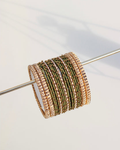 Aura Bangle Set-Olive Green