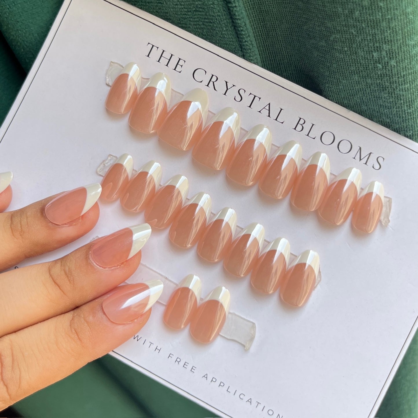 [PREMIUM] Handmade French Chrome Nails-805/HF02-Almond french nails- (Premium Quality)
