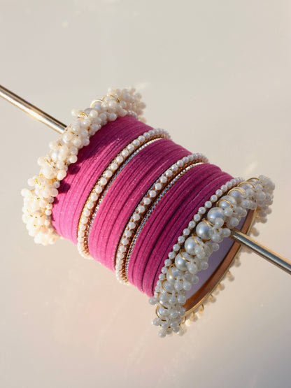 Noor-e-Moti Bangle Set-7-Shocking Pink