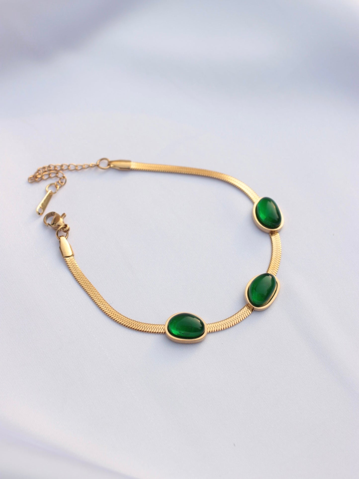 JBracelet- Non Tarnish - 24K Gold plated Anti Tarnish Everyday wear Bracelet-372 Green